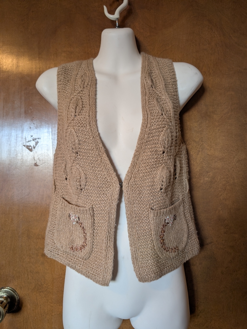 Rebecca Taylor Brown Knitted Merino Wool Blend Embroidered Vest